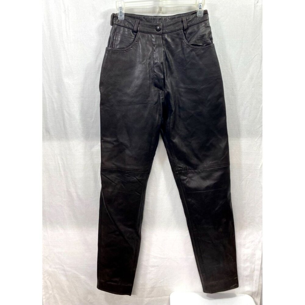 Vintage EQUIP Leather Pants Women 8 Choc Brown Buttery Soft High Rise Y2K Retro